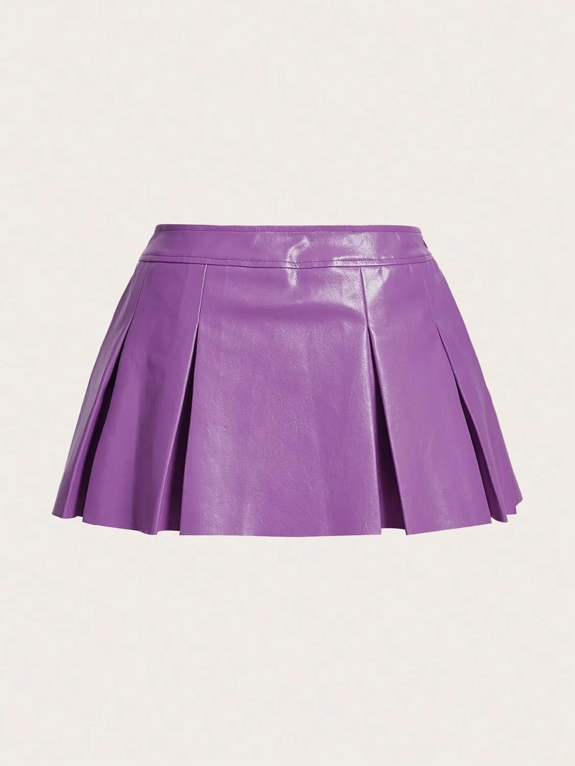 WDIRARA Women's Metallic A Line Skirt Pu Drop Waist Pleated Mini Party Club Skirt