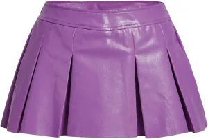 WDIRARA Women's Metallic A Line Skirt Pu Drop Waist Pleated Mini Party Club Skirt