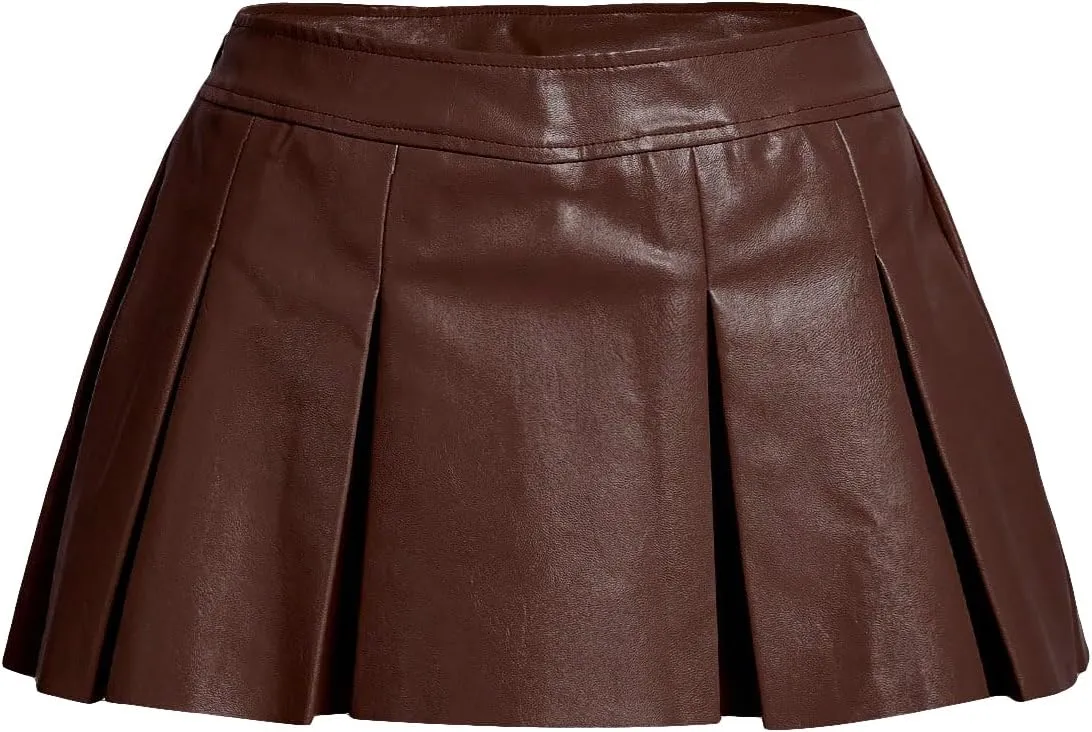 WDIRARA Women's Metallic A Line Skirt Pu Drop Waist Pleated Mini Party Club Skirt