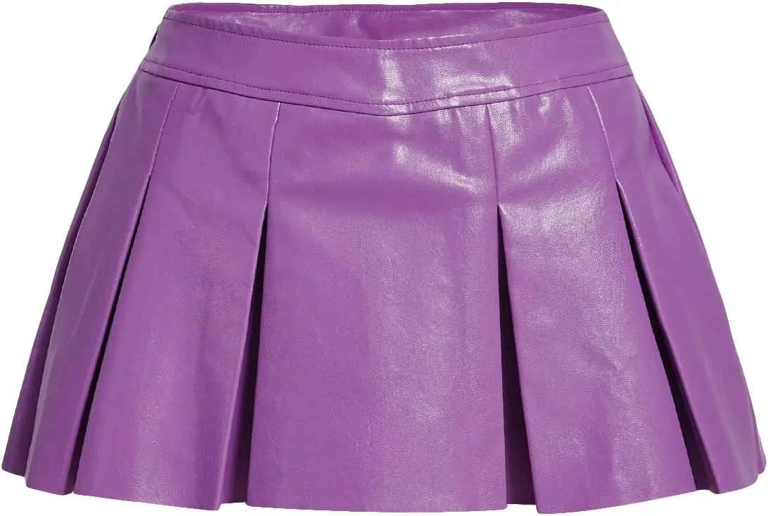 WDIRARA Women's Metallic A Line Skirt Pu Drop Waist Pleated Mini Party Club Skirt