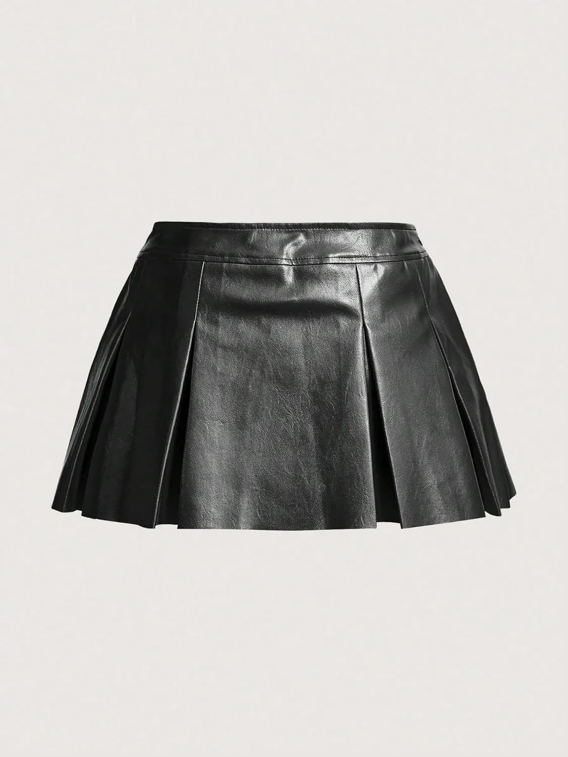 WDIRARA Women's Metallic A Line Skirt Pu Drop Waist Pleated Mini Party Club Skirt