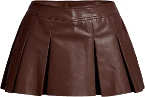 WDIRARA Women's Metallic A Line Skirt Pu Drop Waist Pleated Mini Party Club Skirt