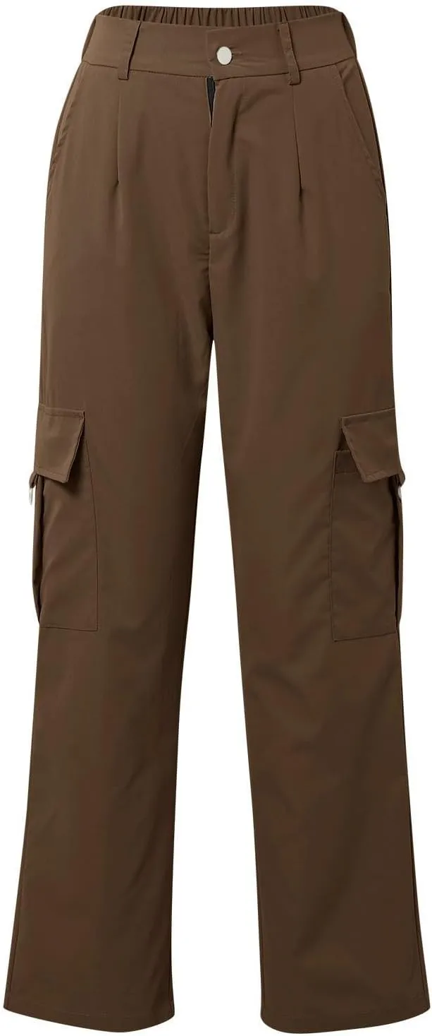 Wide Leg Casual Pants for Women Trendy High Waisted Cargo Pants with Pockets Baggy Stretch Utility Military Pants