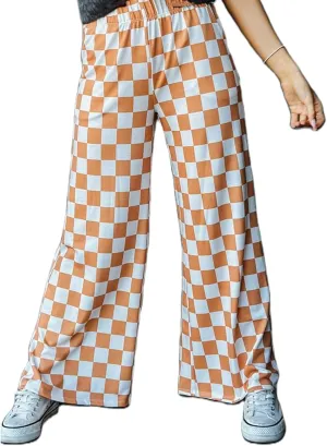 Wide Leg Checkered Pants Women High Waisted Checkerboard Lounge Pajama Bottoms Sweatpants Trousers Casual Loose Fit