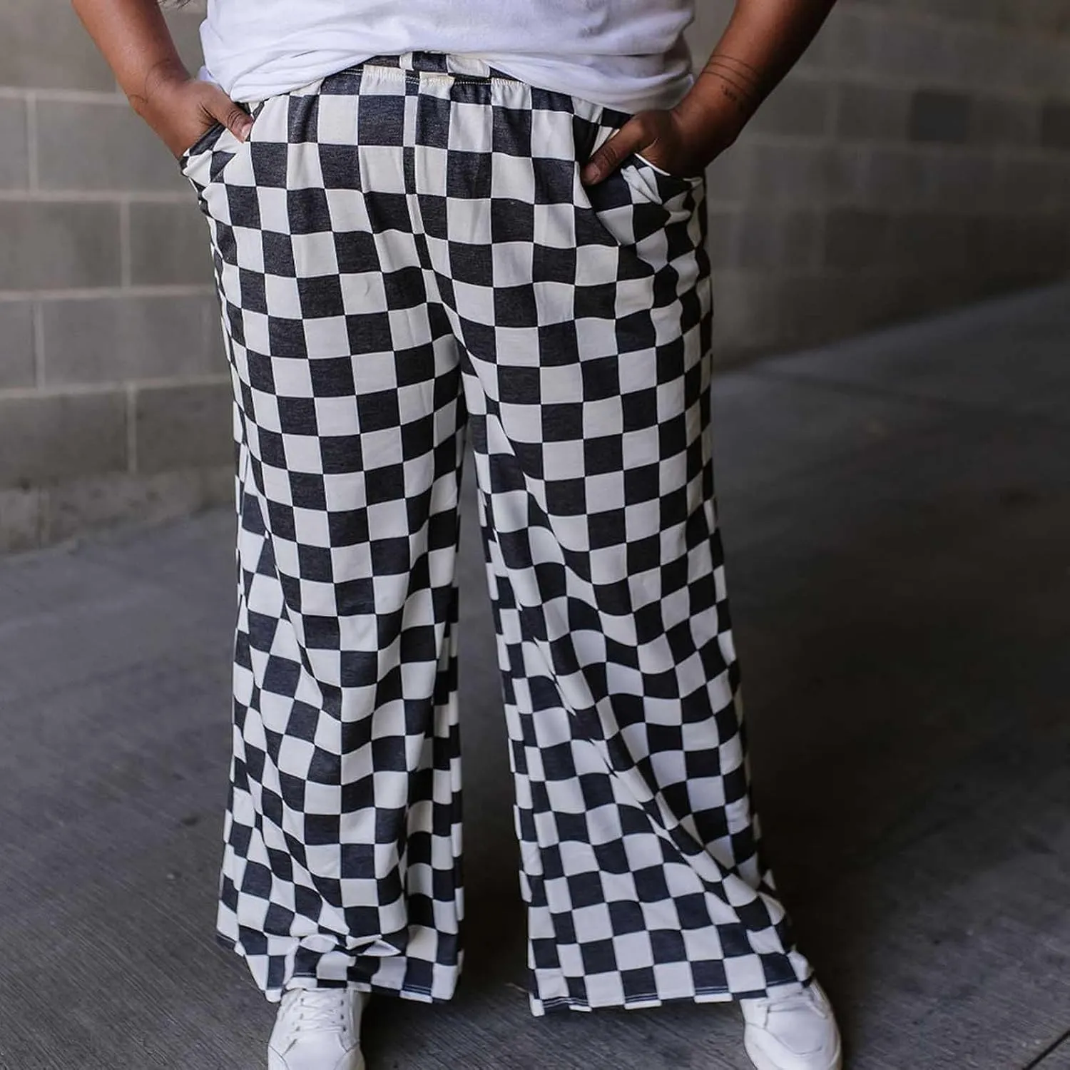 Wide Leg Checkered Pants Women High Waisted Checkerboard Lounge Pajama Bottoms Sweatpants Trousers Casual Loose Fit