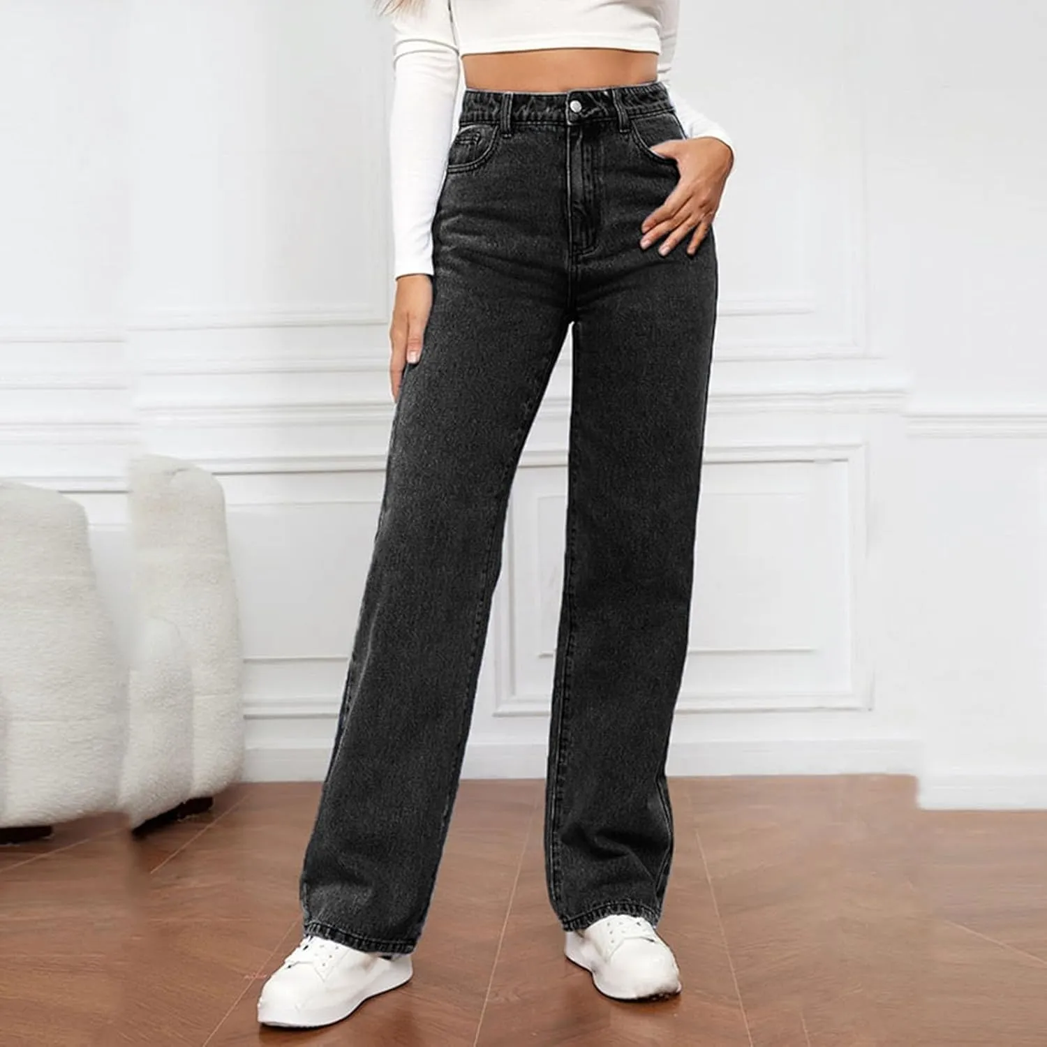 Wide Leg Jeans for Women High Waisted Stretchy Denim Pants Straight Leg Baggy Denim Pants 2024 Trendy Trouser Jeans