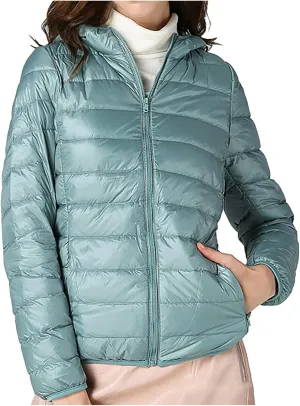 Winter Cropped Puffer Jacket for Women Fashion Slim Long Sleeve Hooded Quilted Coat Lightweight Thermal Workout Outwear