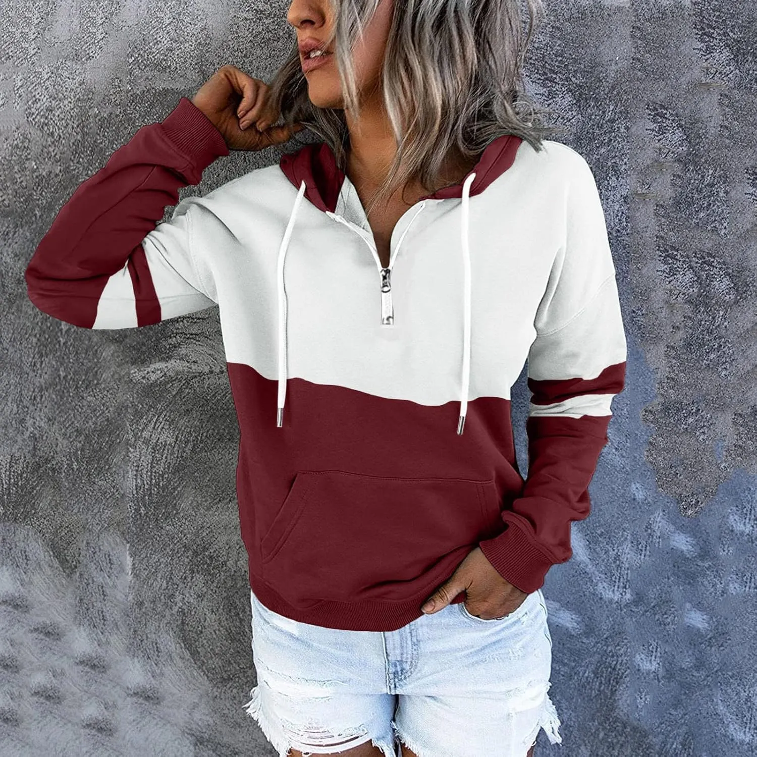Winter Hoodies For Women 2022,Women's Pullover Casual Color Block Sweatshirts Long Sleeve Tops With Kangaroo Pockets