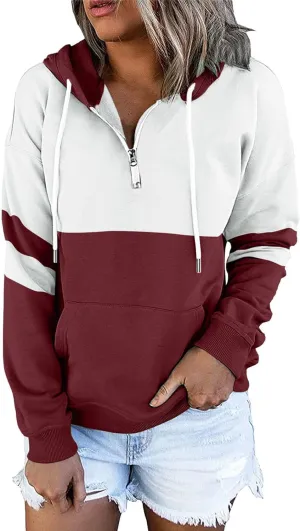 Winter Hoodies For Women 2022,Women's Pullover Casual Color Block Sweatshirts Long Sleeve Tops With Kangaroo Pockets