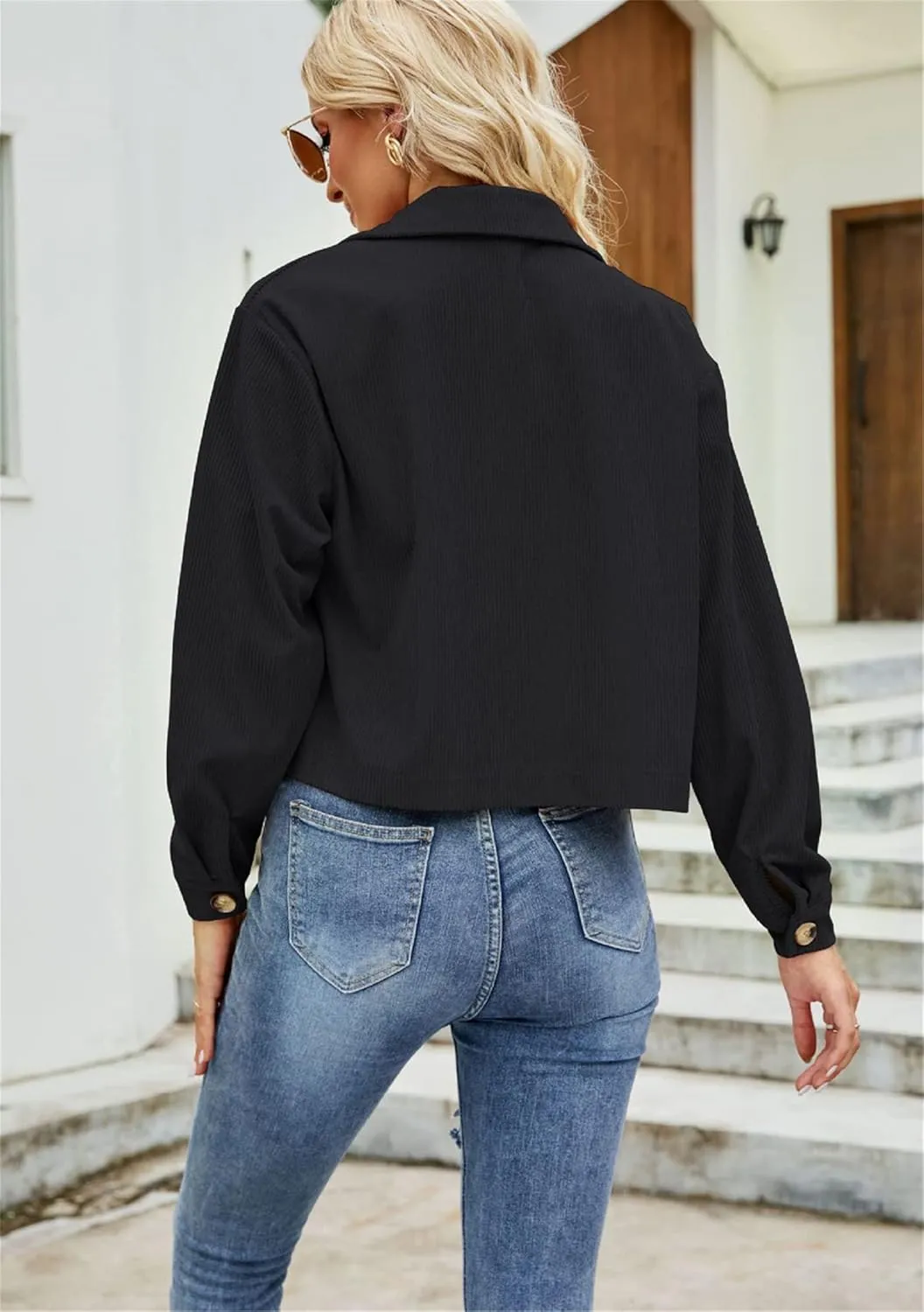 WIWIQS Women's Casual Corduroy Short Jackets Button Down Long Sleeve Shirts Jacket