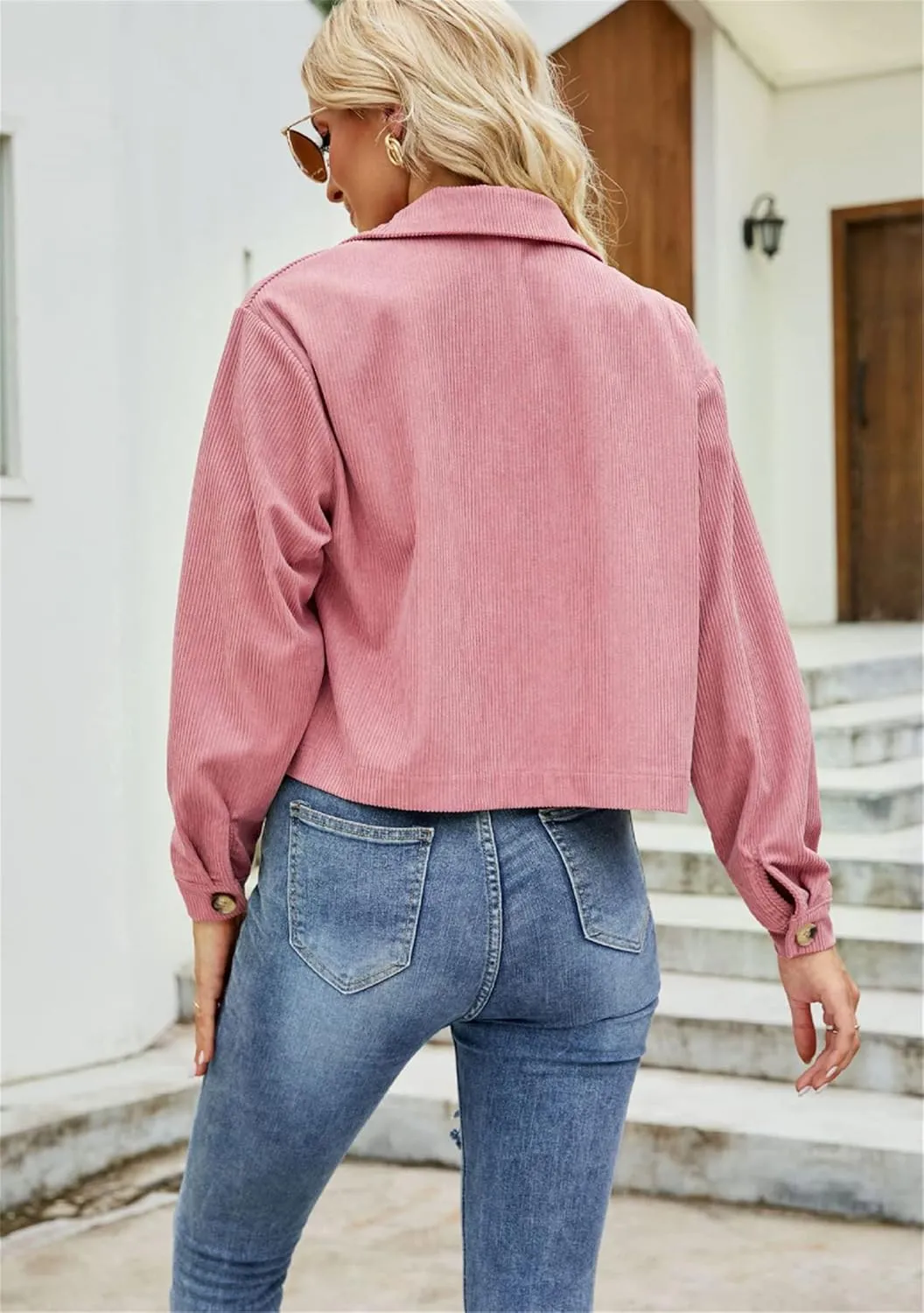 WIWIQS Women's Casual Corduroy Short Jackets Button Down Long Sleeve Shirts Jacket