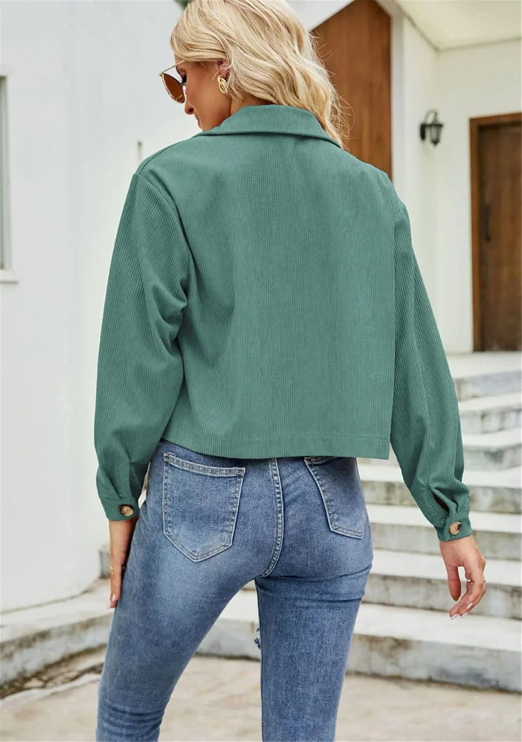 WIWIQS Women's Casual Corduroy Short Jackets Button Down Long Sleeve Shirts Jacket