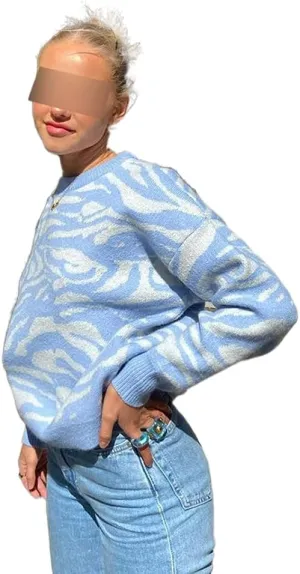Women Argyle Oversized Sweaters Casual Crew Neck Geometric Pattern Knitted Pullovers Jumper Vintage Streetwear