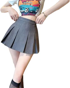 Women Black Pleated Mini Skirt High Waist Sweet A Line Skirt Streetwear Solid Skirts