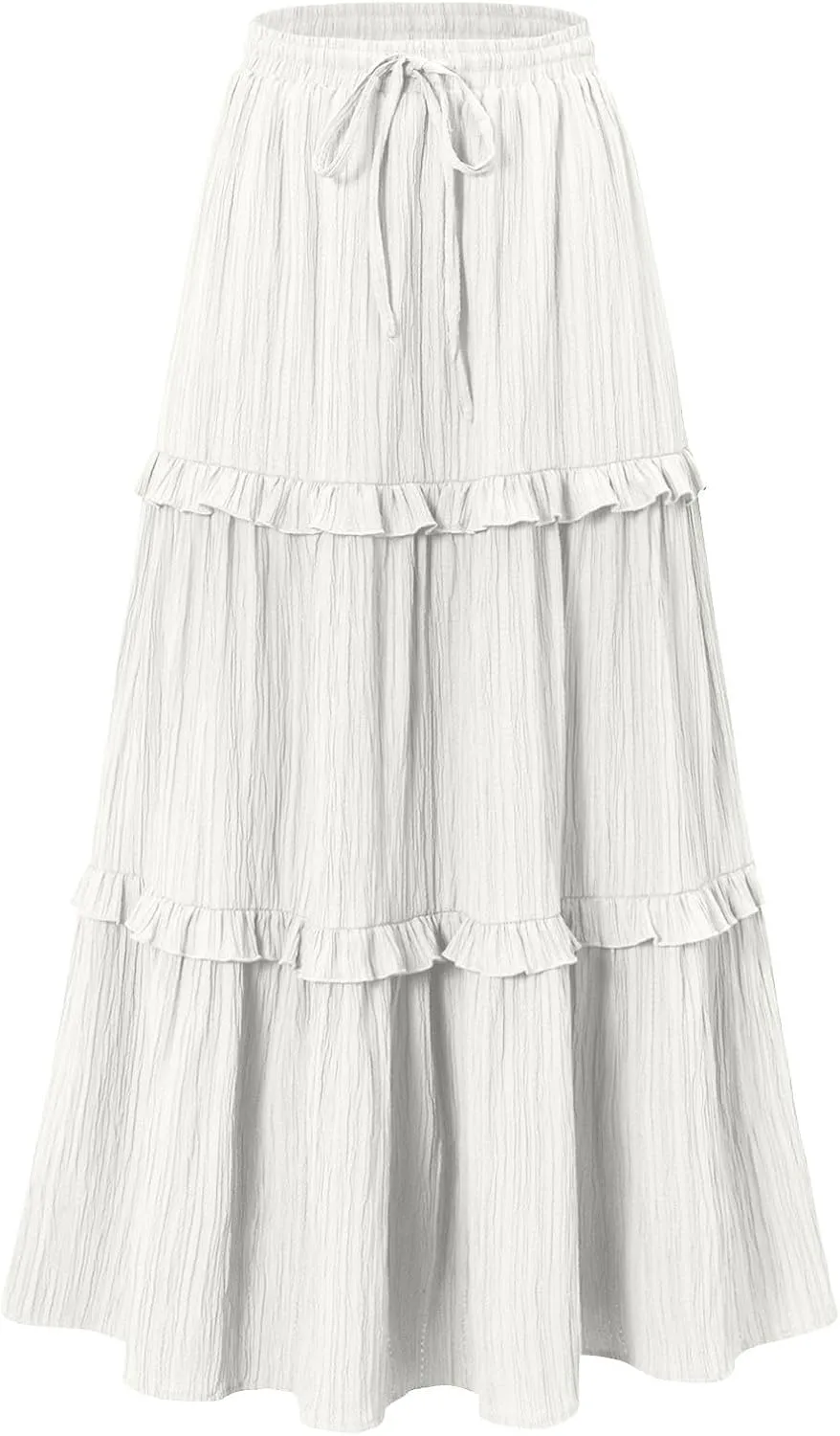 Women Boho Elastic High Waist Pleated A-Line Skirts Flowy Swing Tiered Maxi Long Skirt Dress Summer Trendy