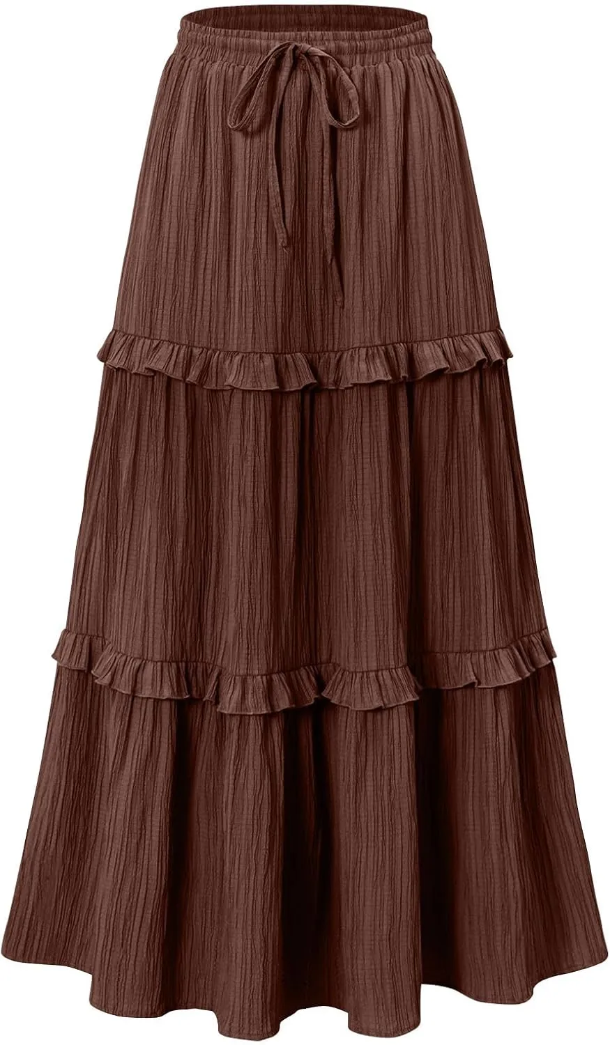 Women Boho Elastic High Waist Pleated A-Line Skirts Flowy Swing Tiered Maxi Long Skirt Dress Summer Trendy