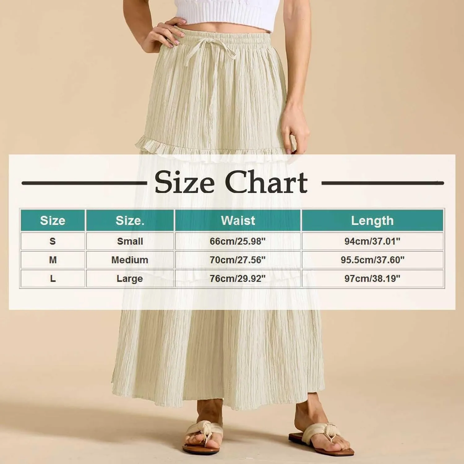 Women Boho Elastic High Waist Pleated A-Line Skirts Flowy Swing Tiered Maxi Long Skirt Dress Summer Trendy