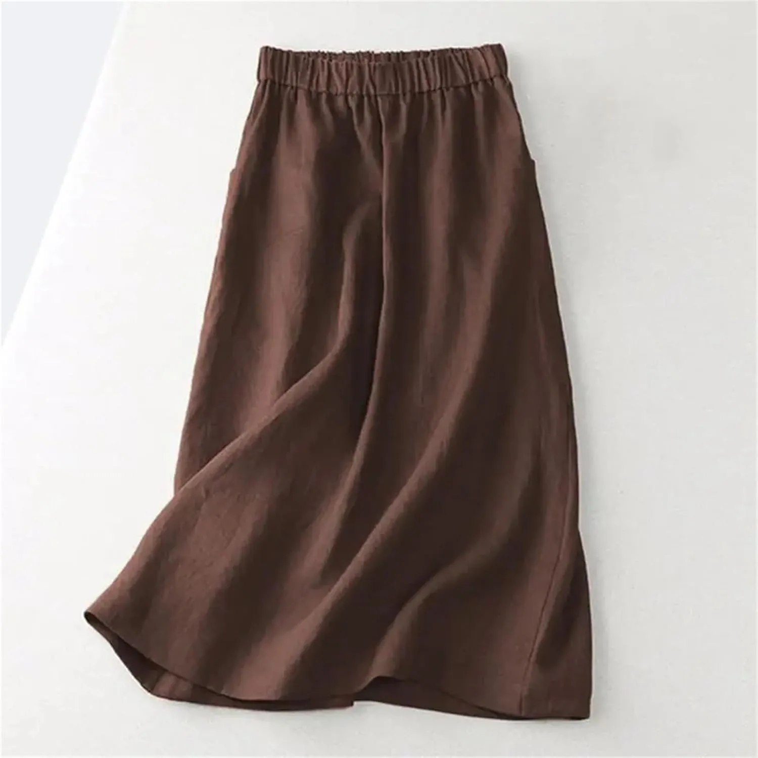 Women Cotton A Line Skirt Summer Elastic Waist Casual Holiday Skirt with Side Pockets
