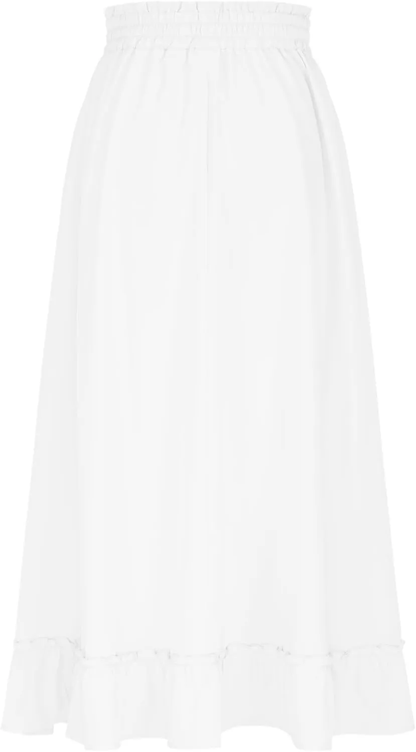 Women Flowy Maxi Skirt Boho High Waist Elastic Tiered Ruffle Pleated Casual Outfits Summer Beach Vacation Long Outfit