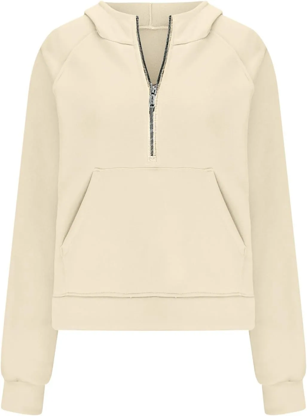 Women Half Zip Hoodies Pullover Long Sleeve Solid Corded Sweatshirt Oversized Casual Trendy Fall Outfit with Kangaroo Pocket