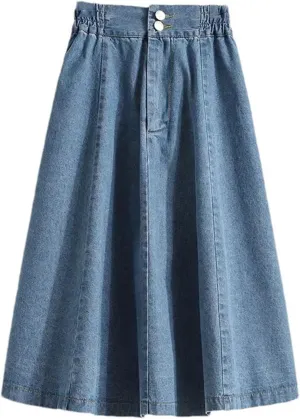 Women High Waist Denim Skirt Summer Elegant Midi Thin Slim Fit A-Line Skirt