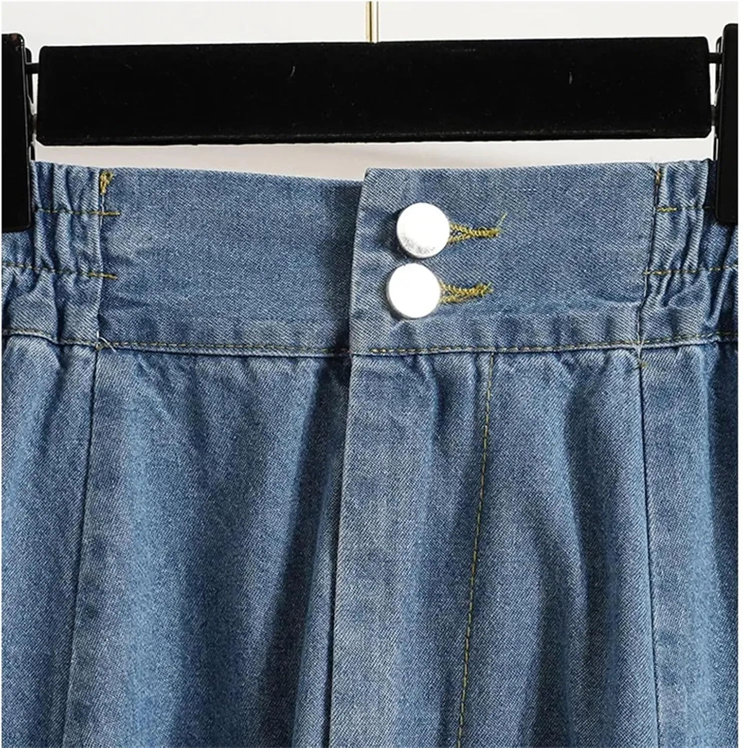 Women High Waist Denim Skirt Summer Elegant Midi Thin Slim Fit A-Line Skirt