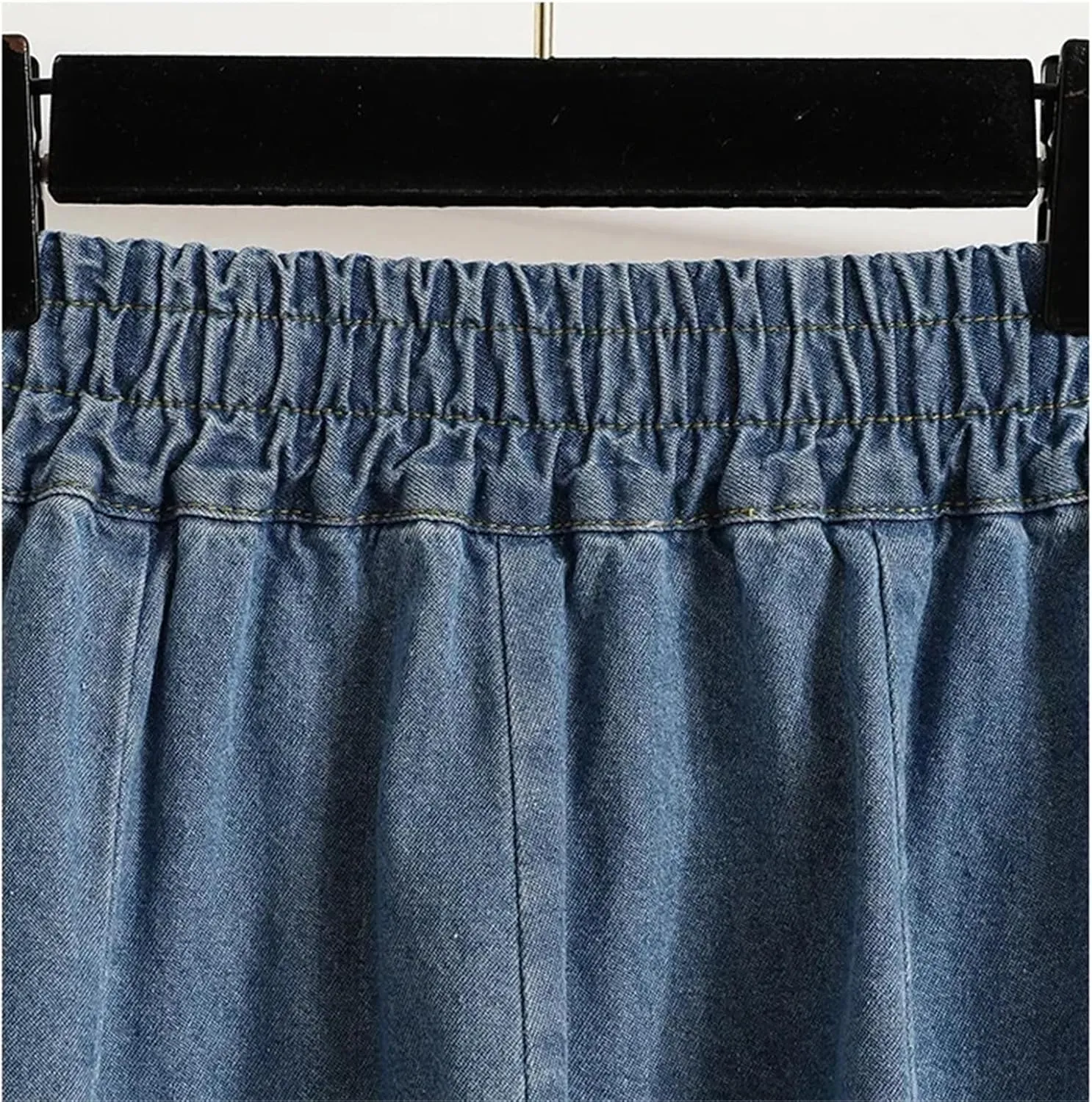 Women High Waist Denim Skirt Summer Elegant Midi Thin Slim Fit A-Line Skirt