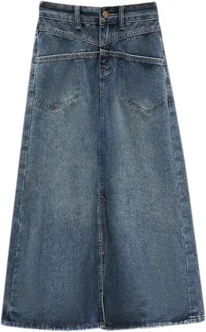 Women High Waist Split Slim Denim Skirt Spring Summer Casual Long A-Line Skirt