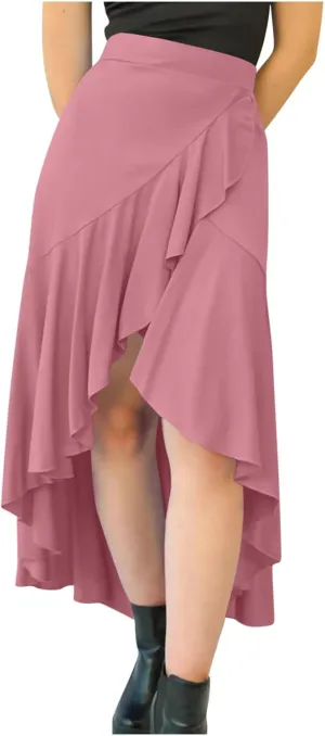 Women High Waisted Flowy Skirts A-line Long Maxi Skirt Casual Summer Pleated Skirts Asymmetrical Skirt Travel Outfit