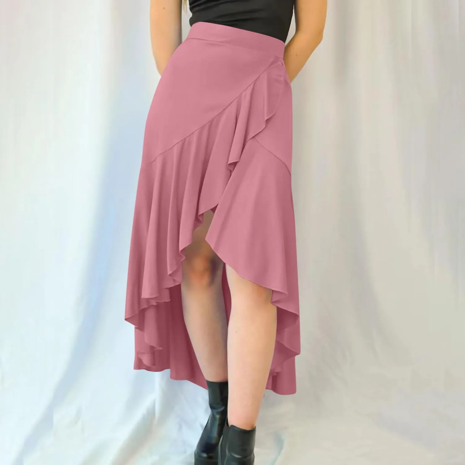 Women High Waisted Flowy Skirts A-line Long Maxi Skirt Casual Summer Pleated Skirts Asymmetrical Skirt Travel Outfit