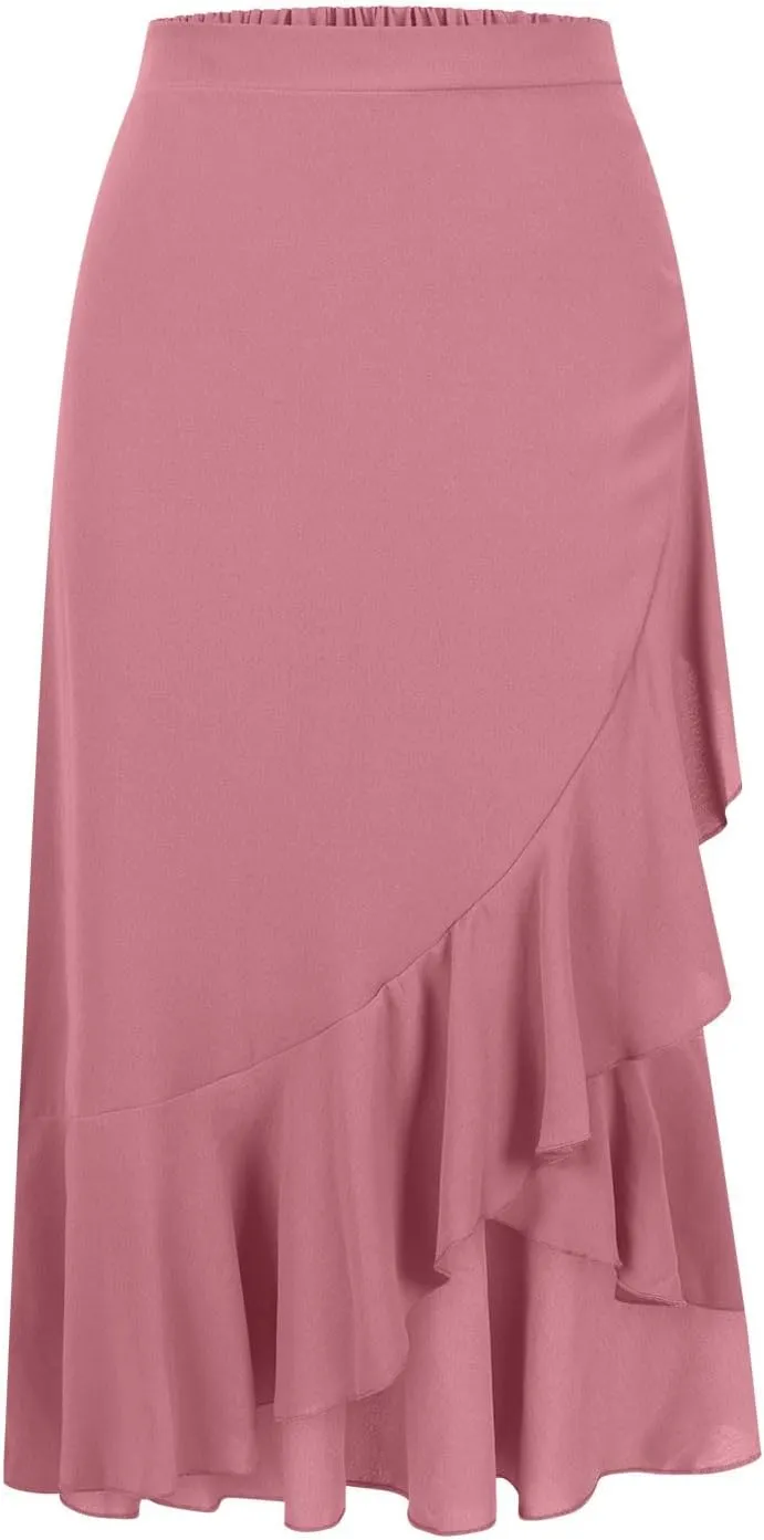 Women High Waisted Flowy Skirts A-line Long Maxi Skirt Casual Summer Pleated Skirts Asymmetrical Skirt Travel Outfit