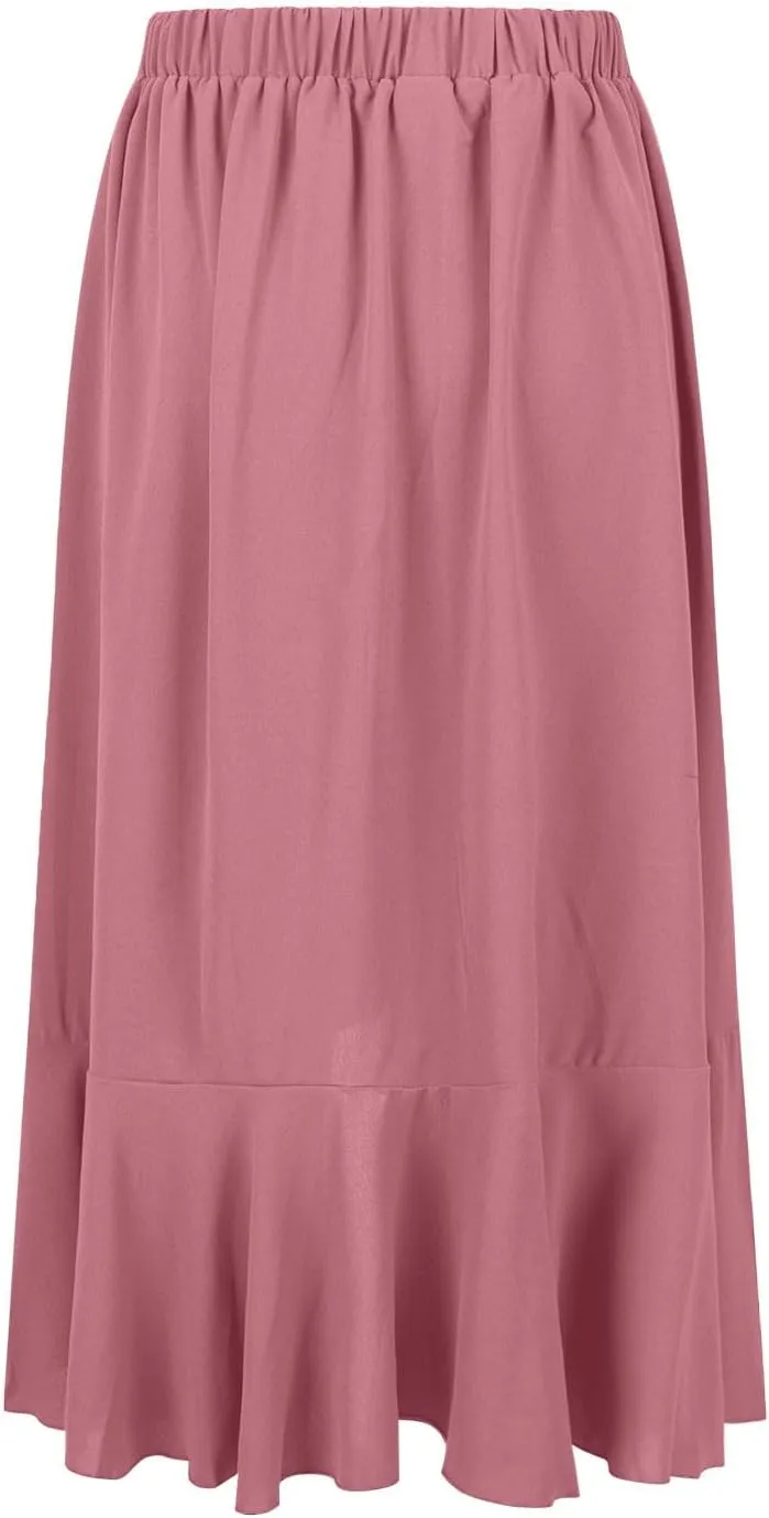 Women High Waisted Flowy Skirts A-line Long Maxi Skirt Casual Summer Pleated Skirts Asymmetrical Skirt Travel Outfit