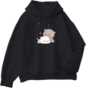 Women Kawaii Cartoon Cute Cat Graphic Casual Cotton Pullover Hoodies Sweatshirt