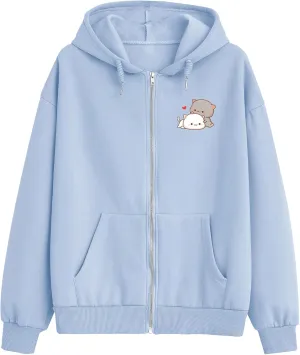 Women Kawaii Cartoon Cute Cat Graphic Casual Cotton Pullover Hoodies Sweatshirt