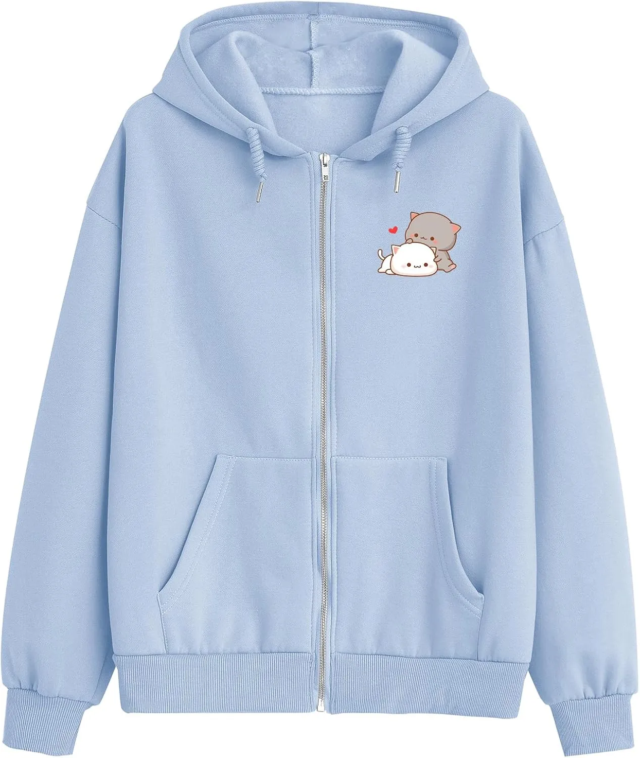 Women Kawaii Cartoon Cute Cat Graphic Casual Cotton Pullover Hoodies Sweatshirt