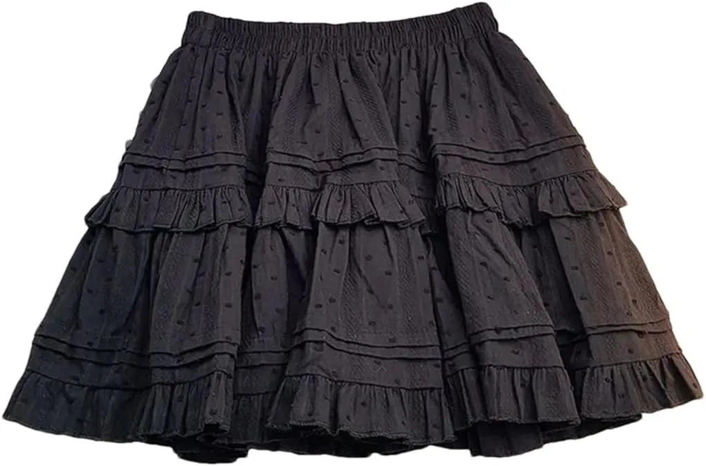 Women Lace Mini Ruffles Pleated Short Skirts Summer Korean High Waist A Line Skirt