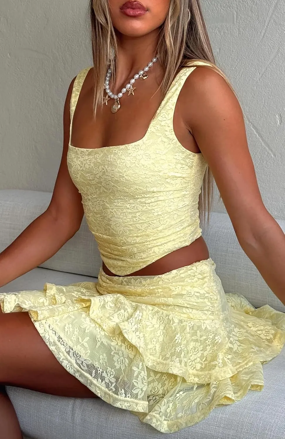 Women Lace Mini Skirt Y2K Ruffle Low Waist Layered Pleated Flowy Skirt Sheer Mesh Half Slip Mini Skirt