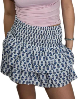 Women Layered Mini Skirt Elastic Waist Smocked Pleated Ruffle Short Skirt Summer Boho Floral Flowy Beach Skirt