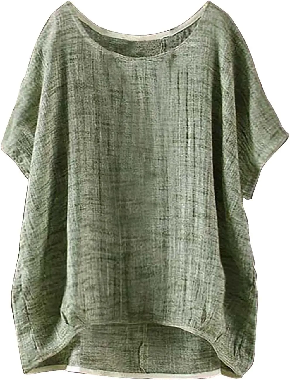 Women Linen Shirts Summer Cotton Linen Boho Short Sleeve T-Shirt Casual Loose Basic V Neck Blouse Top