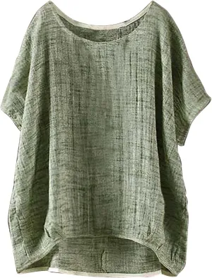 Women Linen Shirts Summer Cotton Linen Boho Short Sleeve T-Shirt Casual Loose Basic V Neck Blouse Top