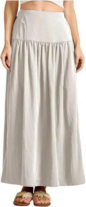 Women Maxi Skirt Spring Boho Elastic High Waist Pleated A-Line Flowy Ruffle Swing Tiered Long Beach Skirt Dresses