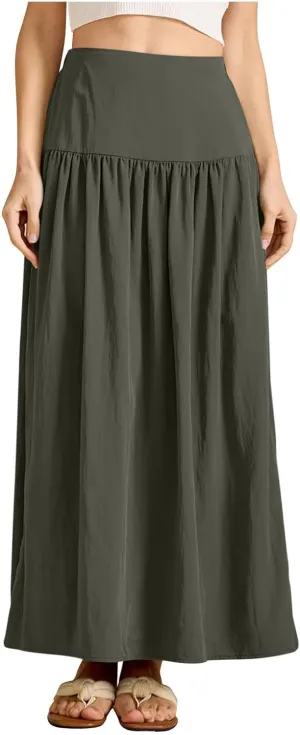 Women Maxi Skirt Spring Boho Elastic High Waist Pleated A-Line Flowy Ruffle Swing Tiered Long Beach Skirt Dresses