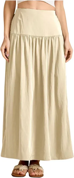 Women Maxi Skirt Spring Boho Elastic High Waist Pleated A-Line Flowy Ruffle Swing Tiered Long Beach Skirt Dresses