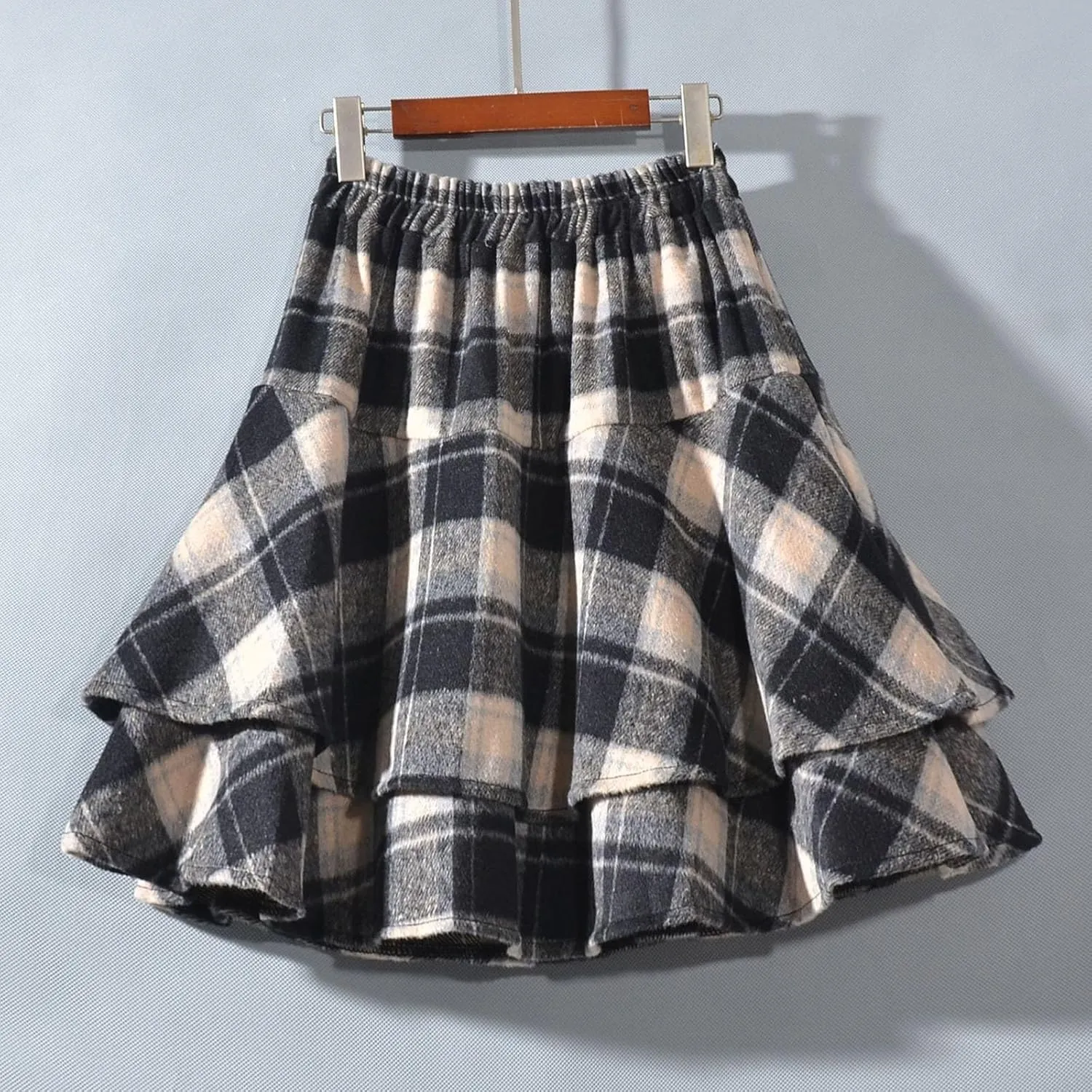Women Mini Plaid Wool Skirt Fashion High Waisted Pleated A Line Short Skirts Casual Soft Comfy Flowy Layered Skirt