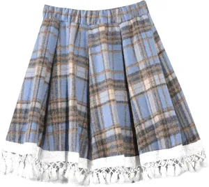 Women Mini Plaid Wool Skirt Fashion High Waisted Pleated A Line Short Skirts Casual Soft Comfy Flowy Layered Skirt