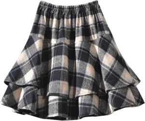 Women Mini Plaid Wool Skirt Fashion High Waisted Pleated A Line Short Skirts Casual Soft Comfy Flowy Layered Skirt