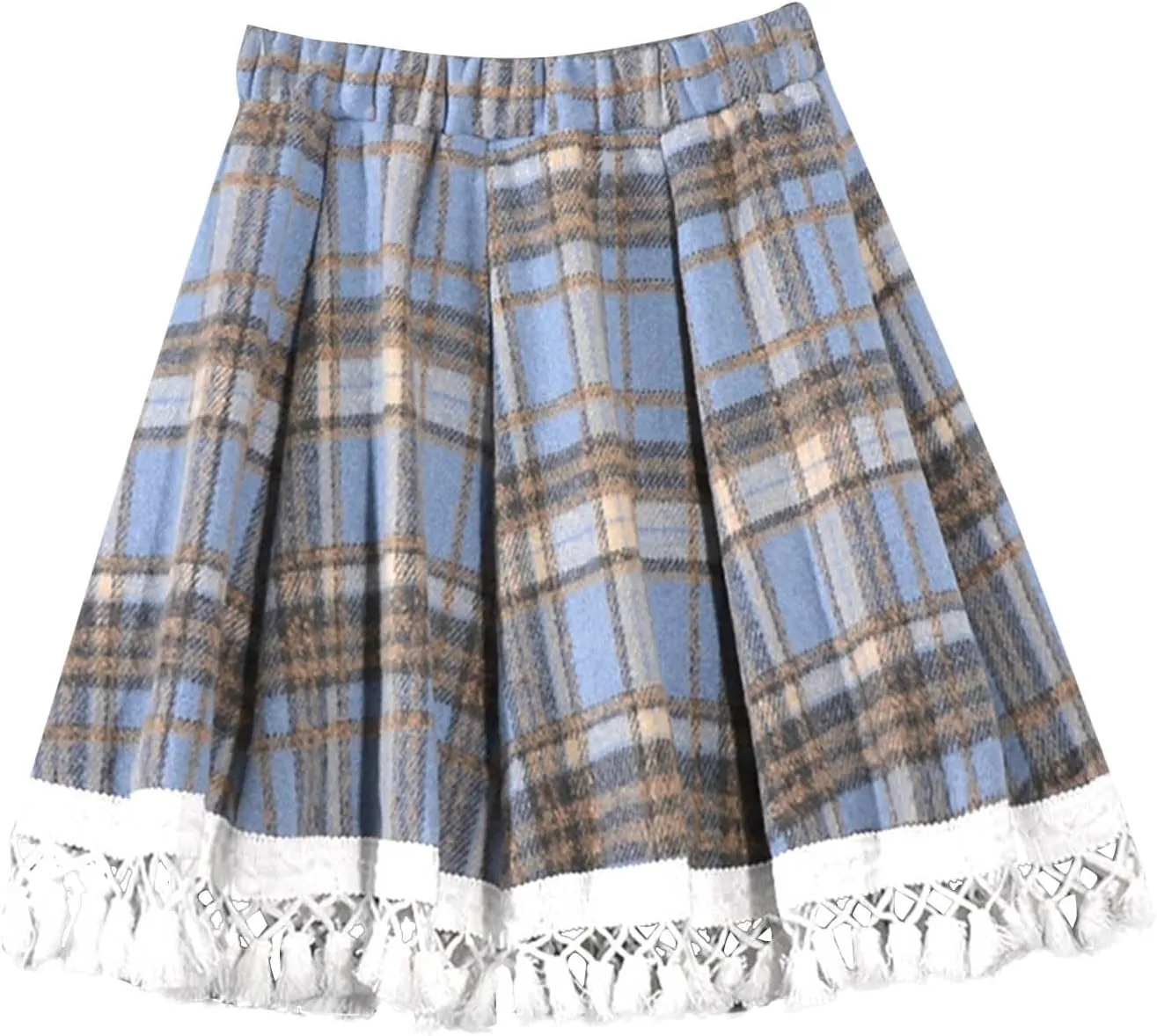 Women Mini Plaid Wool Skirt Fashion High Waisted Pleated A Line Short Skirts Casual Soft Comfy Flowy Layered Skirt