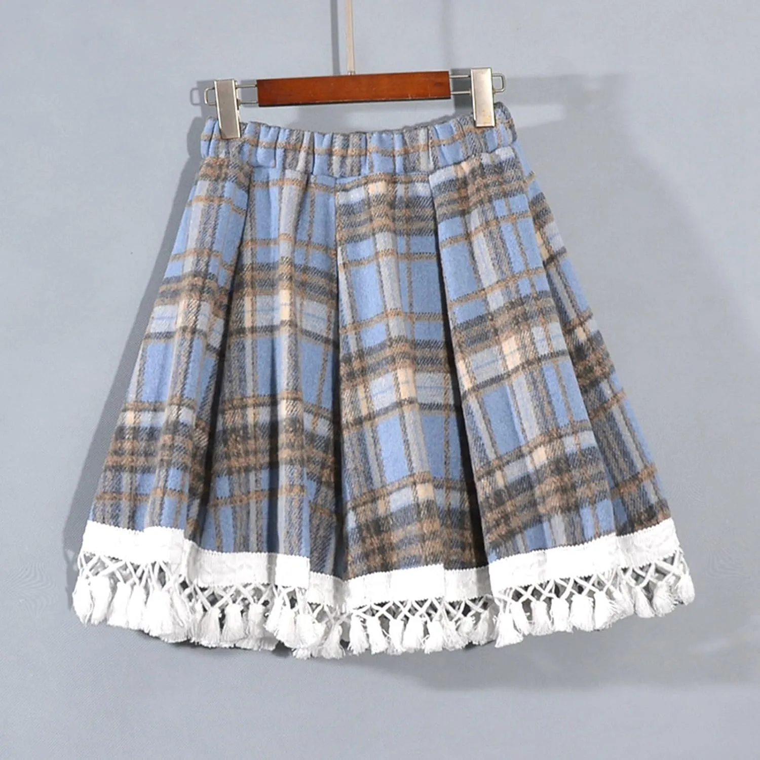 Women Mini Plaid Wool Skirt Fashion High Waisted Pleated A Line Short Skirts Casual Soft Comfy Flowy Layered Skirt
