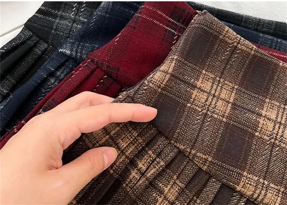 Women Plaid Mini Pleated Skirt High Waist Vintage Harajuku A-Line Skirt