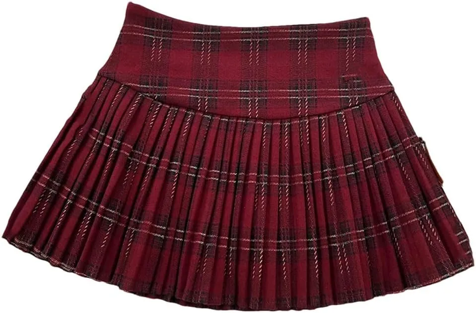 Women Plaid Mini Pleated Skirt High Waist Vintage Harajuku A-Line Skirt